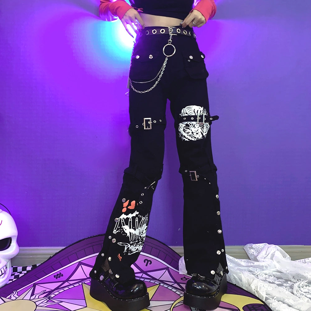 Y2K Long Pants Punk Casual Pants Versatile Black Trousers (L M S XL) 39064:611664