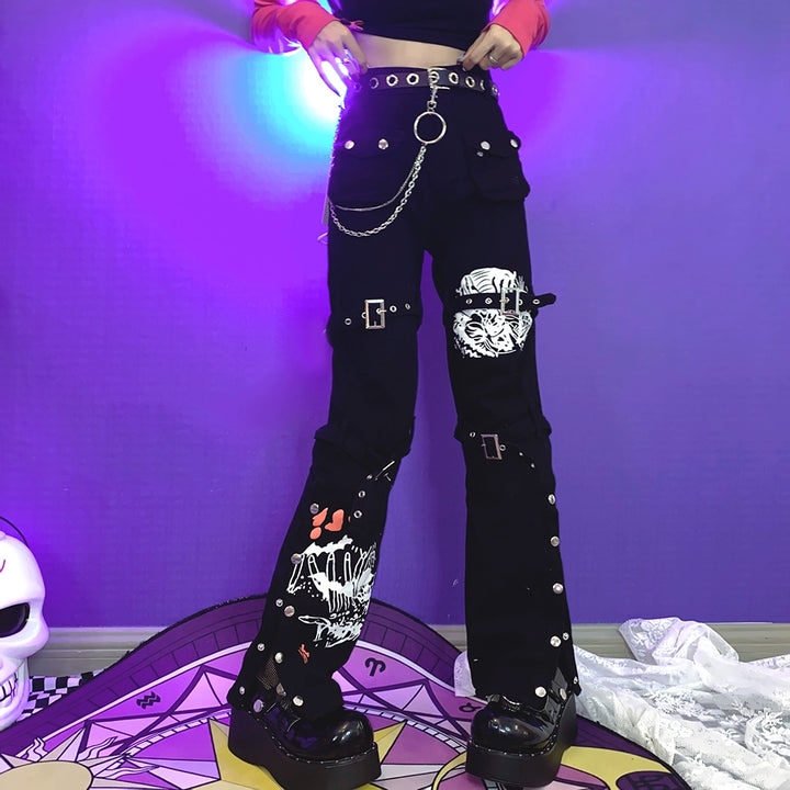 Y2K Long Pants Punk Casual Pants Versatile Black Trousers (L M S XL) 39064:611664