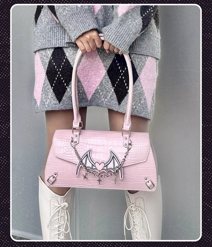 Bat-Inspired Itabag, Croc Texture & Clear Display Window 44930:829021
