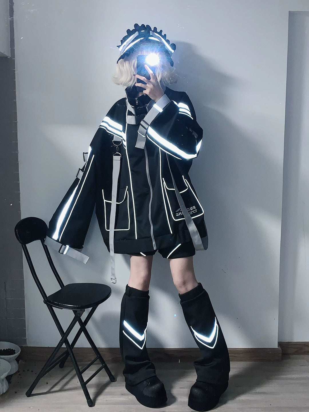 Plus Size Punk Couple Jacket Set, Oversized Style 35440:608098