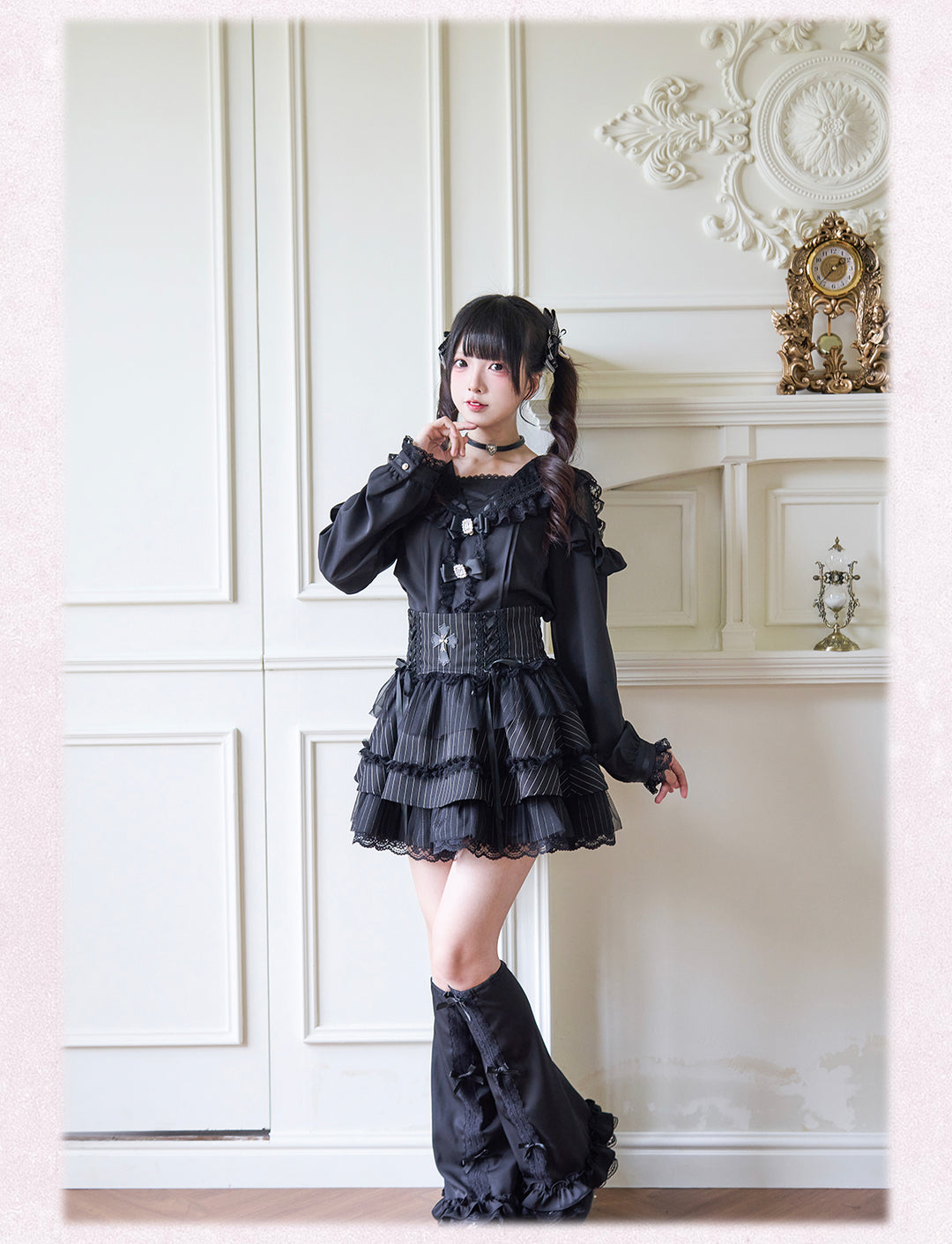 Sailor Collar Jirai Kei Blouse with Tulle Shoulder and Lace Frill 42523:744442
