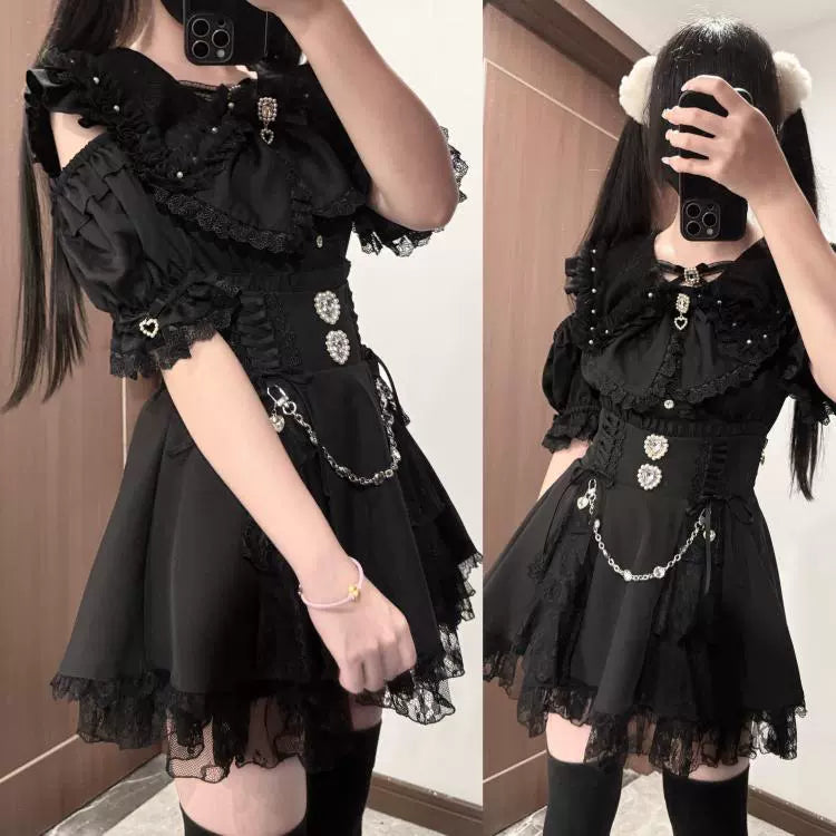 Jirai Kei Bunny Ear Blouse, Ruffles and Lace 43937:791910
