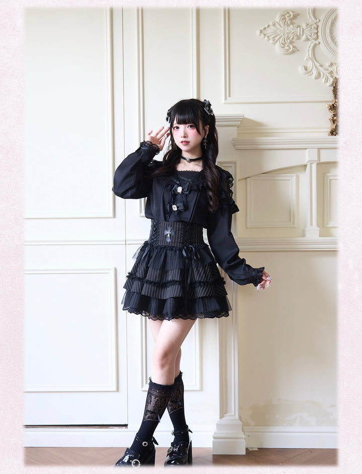 Sailor Collar Jirai Kei Blouse with Tulle Shoulder and Lace Frill 42523:744438