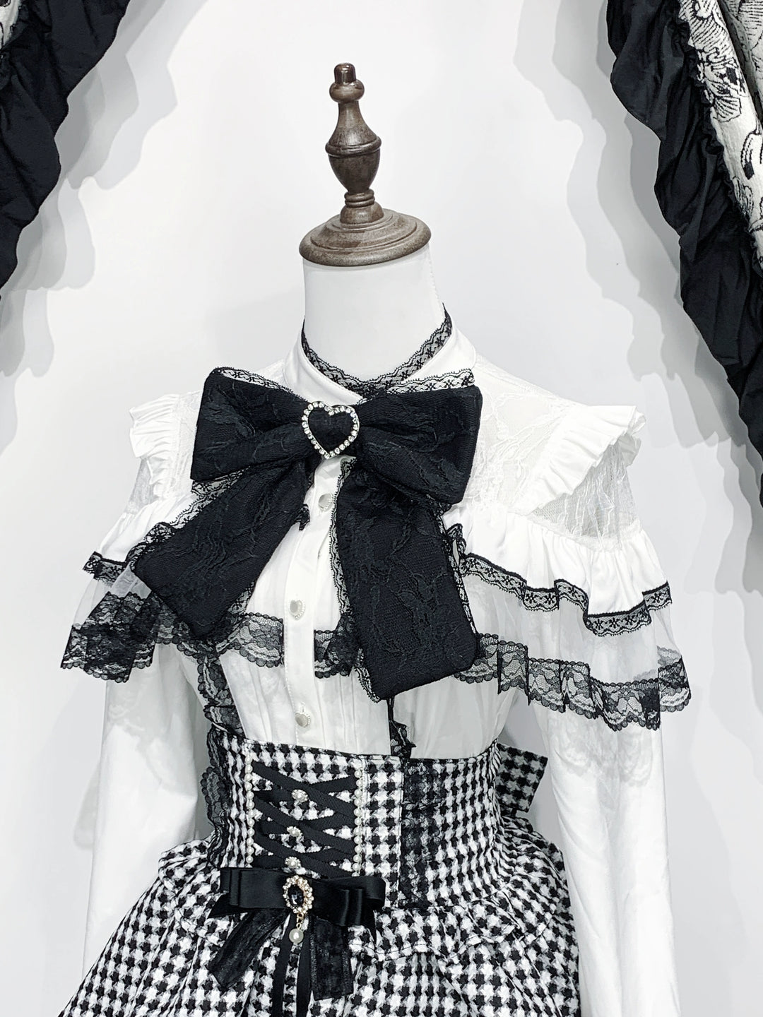 Jirai Kei Blouse Ruffle Lace Ribbon Shirt (L M S XL) 38554:801160