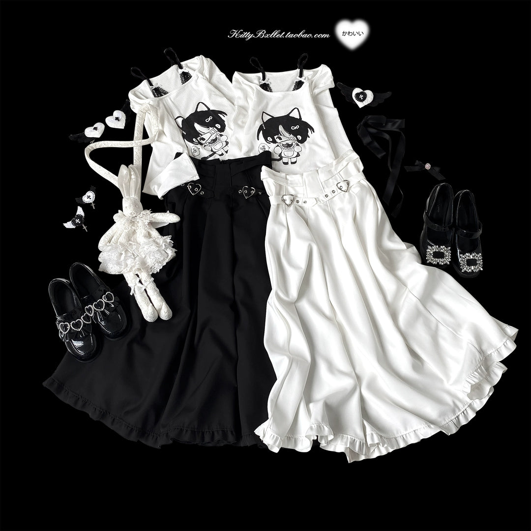 Long Jirai Kei Skirt With Lace Up And Heart-shaped Adjustable Buckle 39638:633584