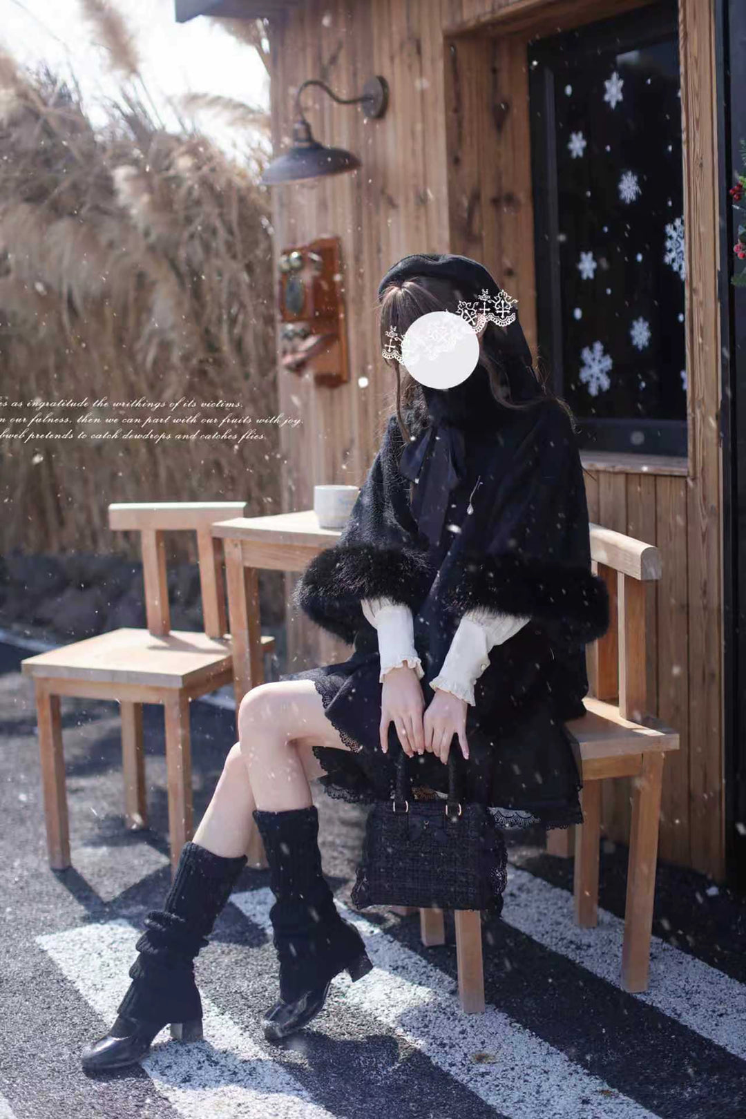 Mid-length Winter Cloak, Faux Fur Trim 44035:793983