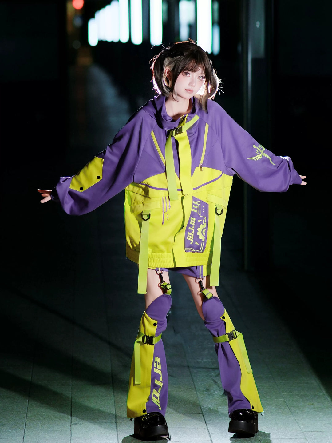 Cyberpunk Outfit, Detachable Jacket and Shorts Set 44424:810107