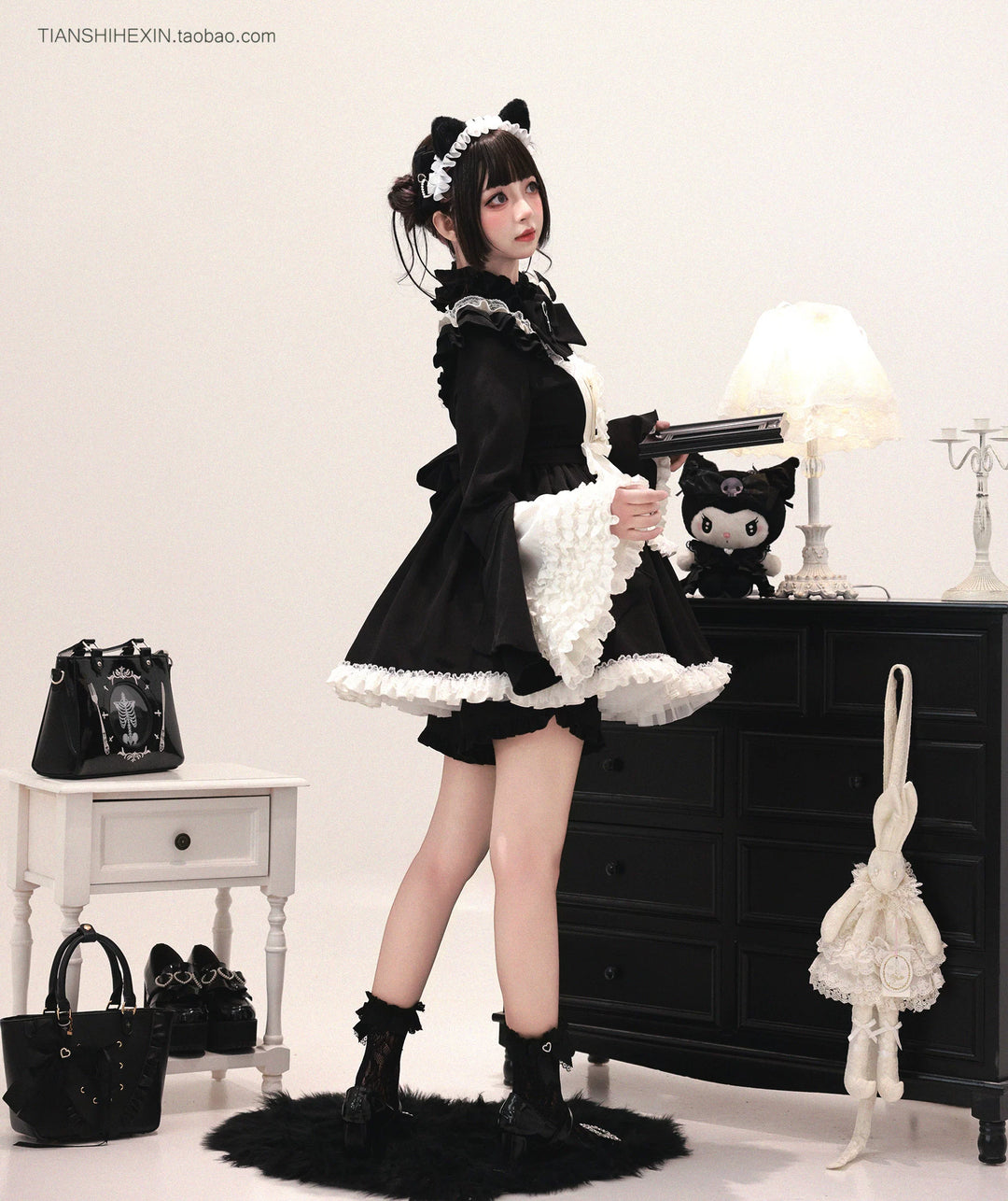 Maid-Inspired Dress Outfit, Detachable Apron 44427:807830