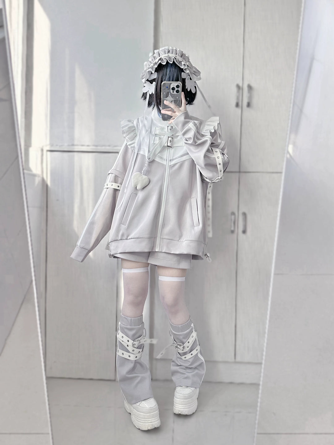 Tenshi Kaiwai Shorts Set Gray Black Jacket With Wings 35728:502670