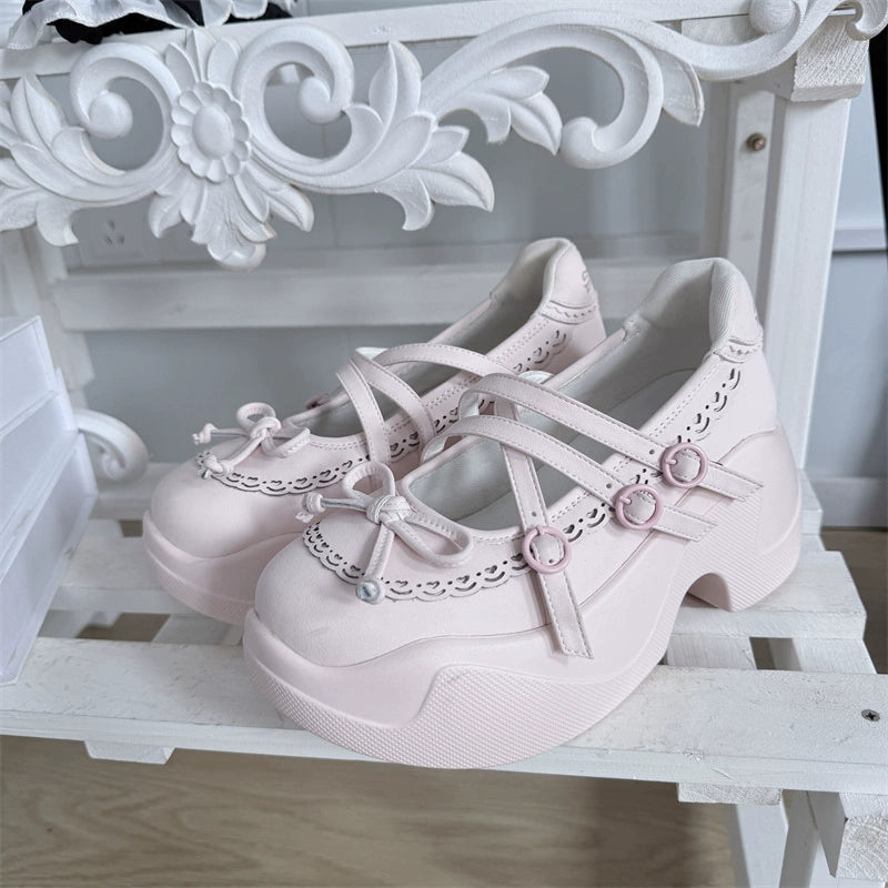 Kawaii Platform Sneakers, Adjustable Buckle, Premium Leather (Pink / 34 35 36 37 38 39 40 41 42) 43350:774200