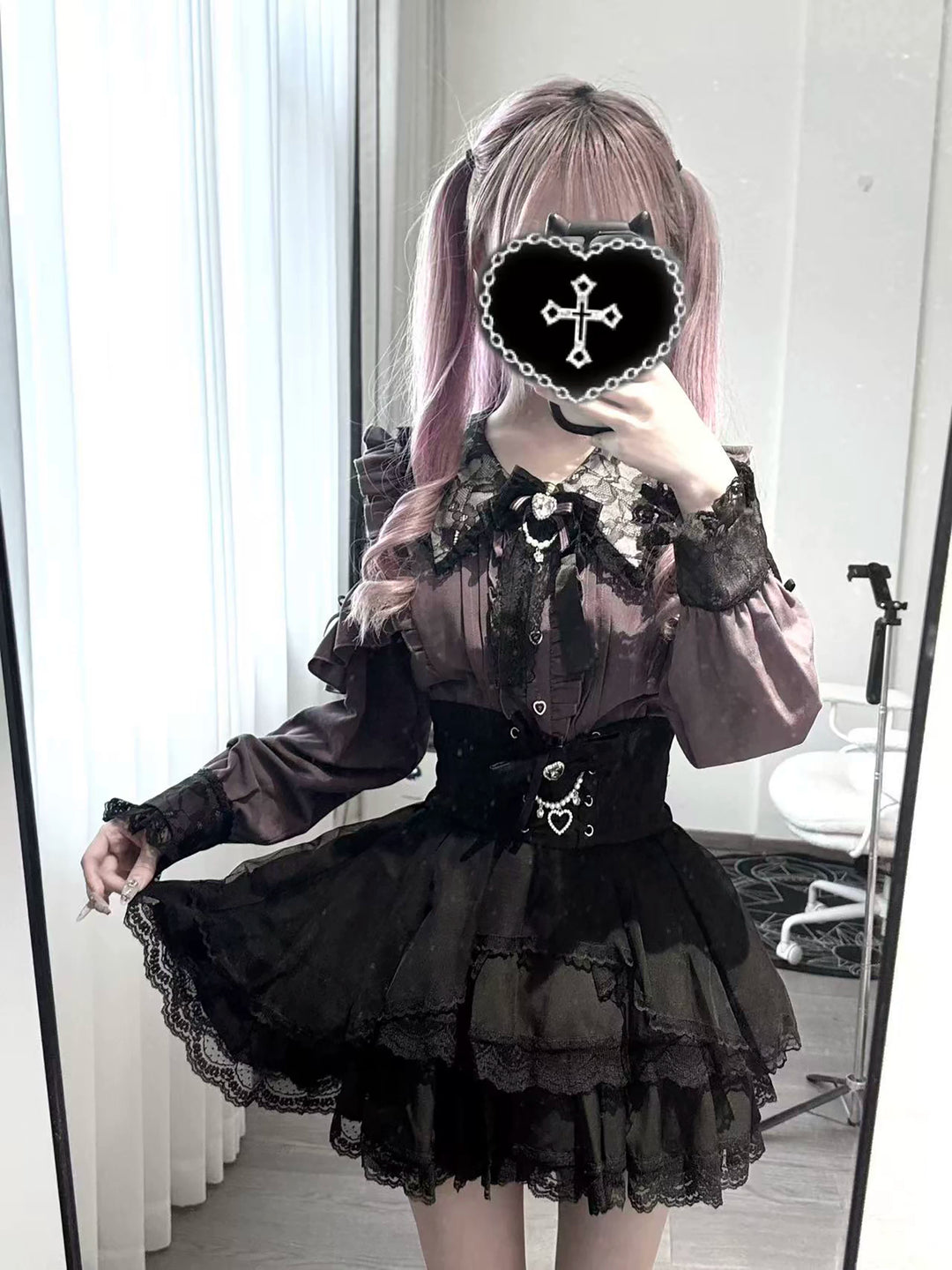 Jirai Kei Tiered Tuffles Skirt, Elastic High-Waist 44587:814531