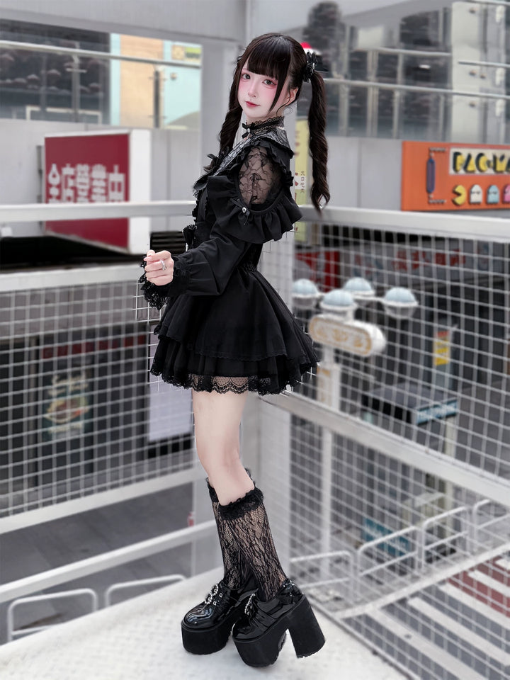Jirai Kei Tiered Tuffles Skirt, Elastic High-Waist 44587:814559