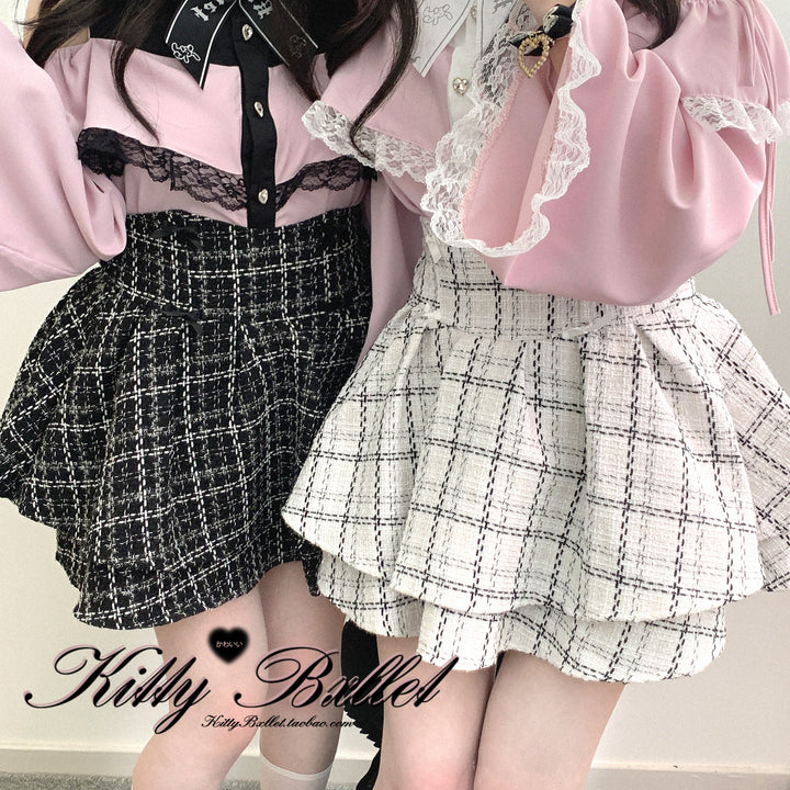 Open Shoulder Jirai Kei Blouse with Lace Trim & Princess Sleeves 42618:747010