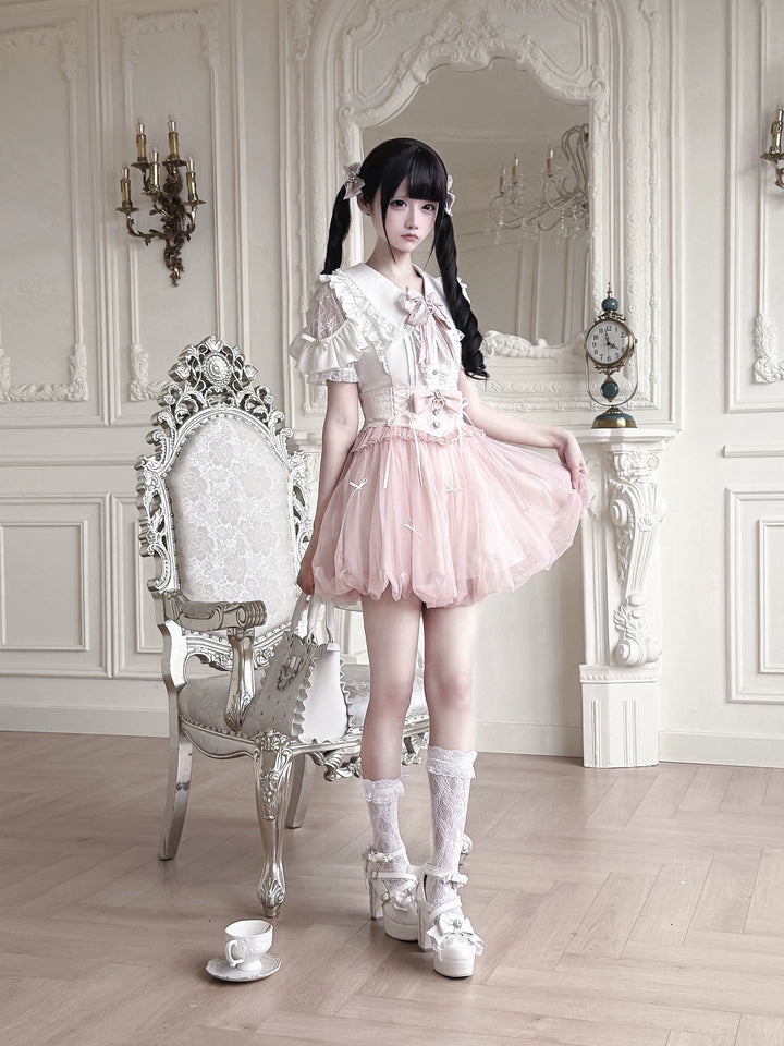 Ryousangata High-Waist Tulle Skirt, Bubble Hem 45195:840477