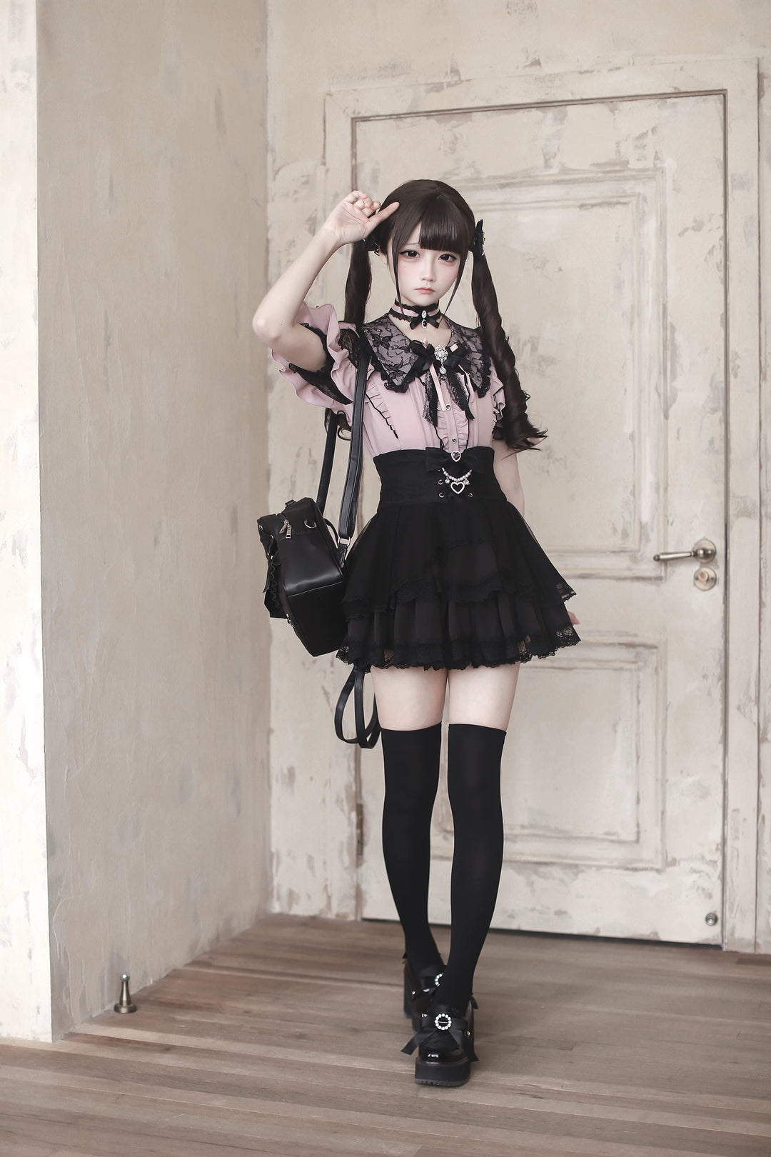 Jirai Kei Lace Sleeve Blouse, Ruffle Details 45194:841362