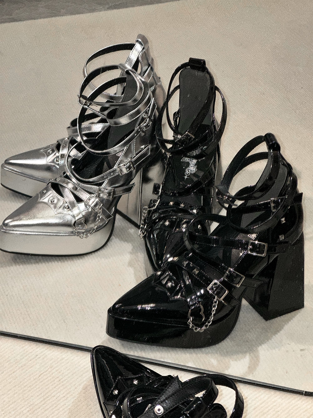 Punk Subculture Heels Shoes, Pointed Toe 44928:828621