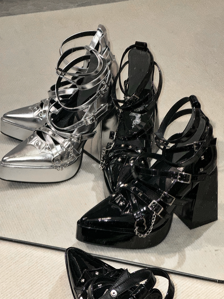 Punk Subculture Heels Shoes, Pointed Toe 44928:828621