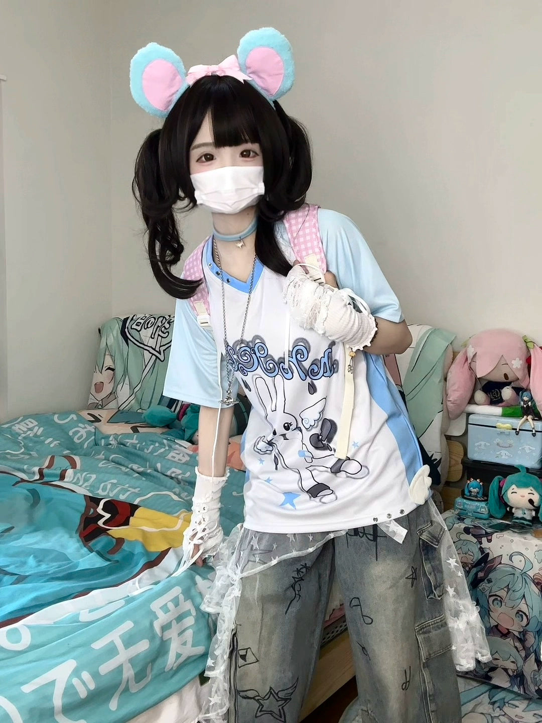 Angel Bunny Tenshi Kaiwai T-shirt, Jersey-Inspired Style 43506:778627