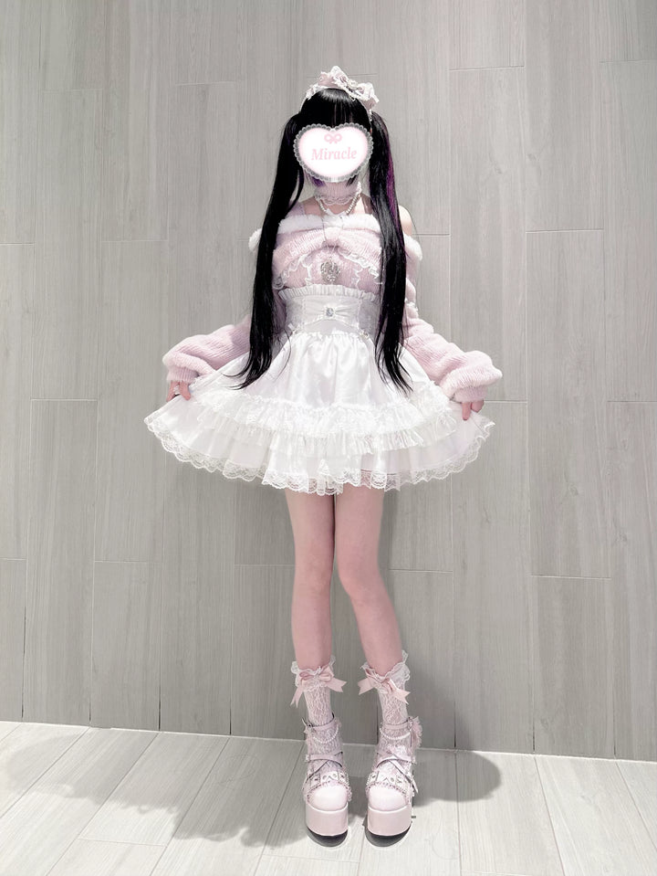 Open-Shoulder Plush Top, Choker with Pearl-Like Chain 44114:801541