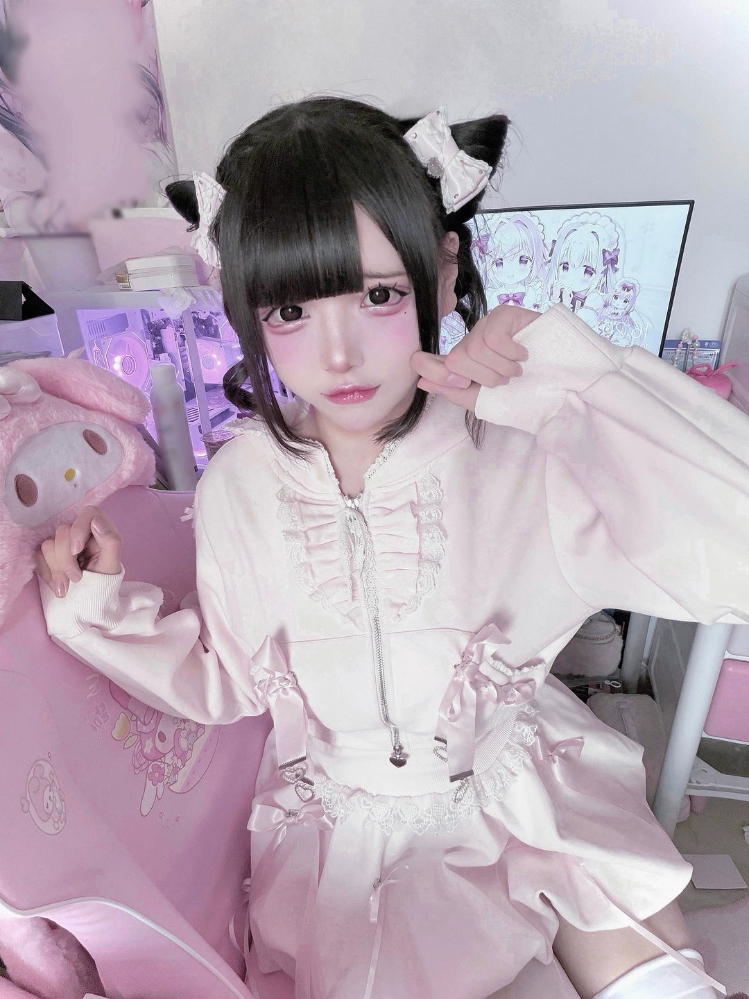 Pink Ryousangata Jacket & Skirt Set, Lace and Ribbon 46112:875226