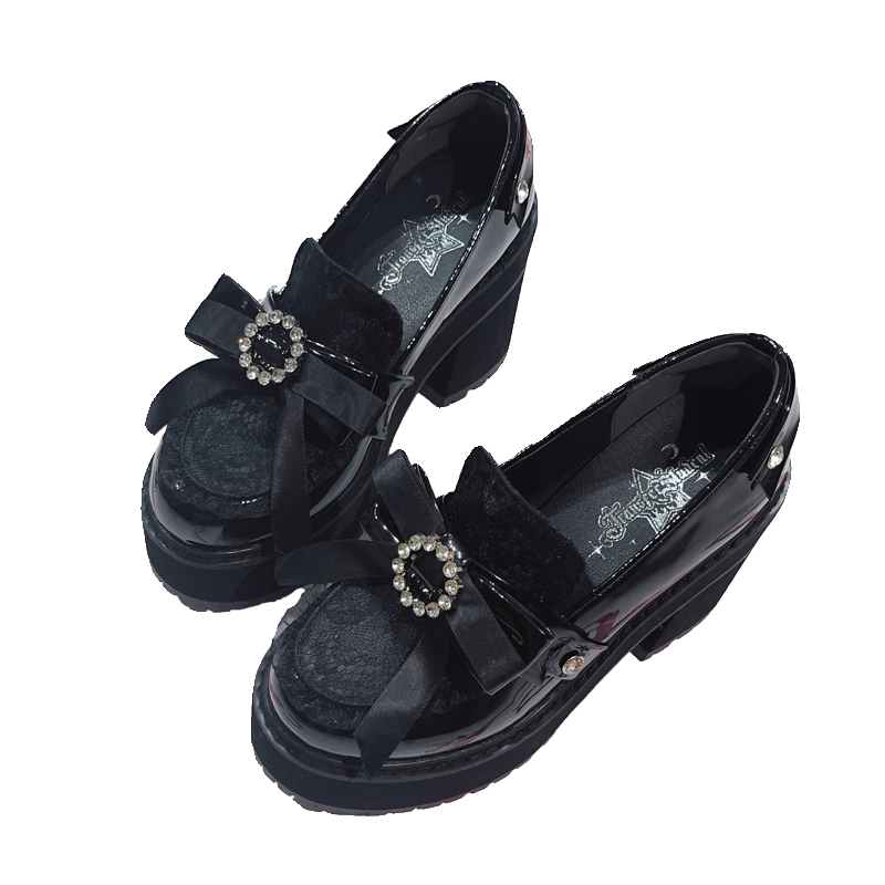Jirai Kei Shoes Bow Tie Rhinestone Platforms High-heel Shoes 38516:590838