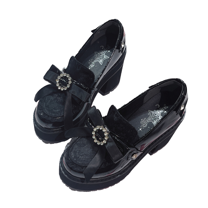 Jirai Kei Shoes Bow Tie Rhinestone Platforms High-heel Shoes 38516:590838