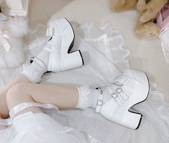 Jirai Kei Platform Shoes, Glittering Rhinestone, Chunky Heel 43247:775772