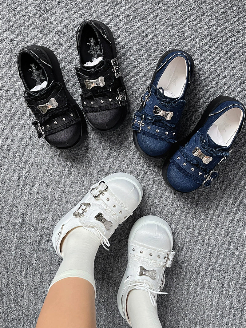 Y2K Punk Shoes Platform Shoes Slip-on Cowhide Shoes 29722:368414