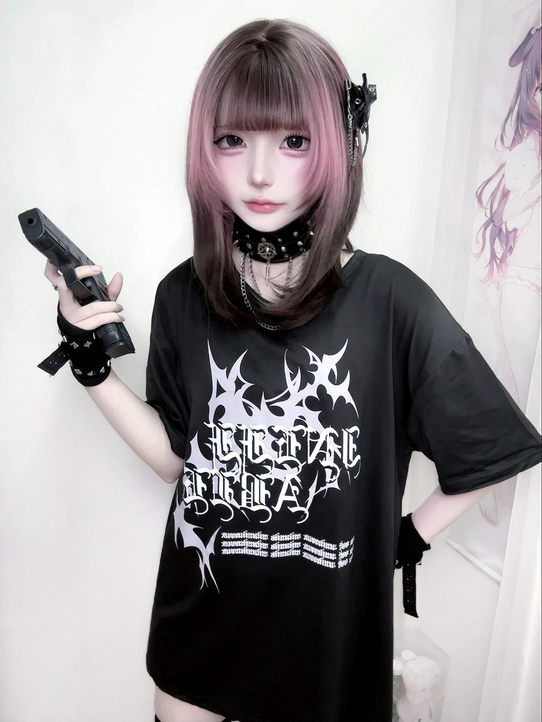 Subculture Oversized T-shirt, Printed Gothic Words 45015:838780