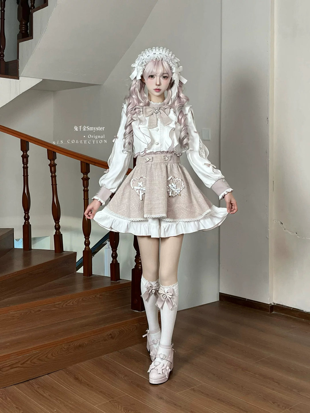 Pink and White Ryousangata Tweed Dress, Elastic Shorts 44755:825248