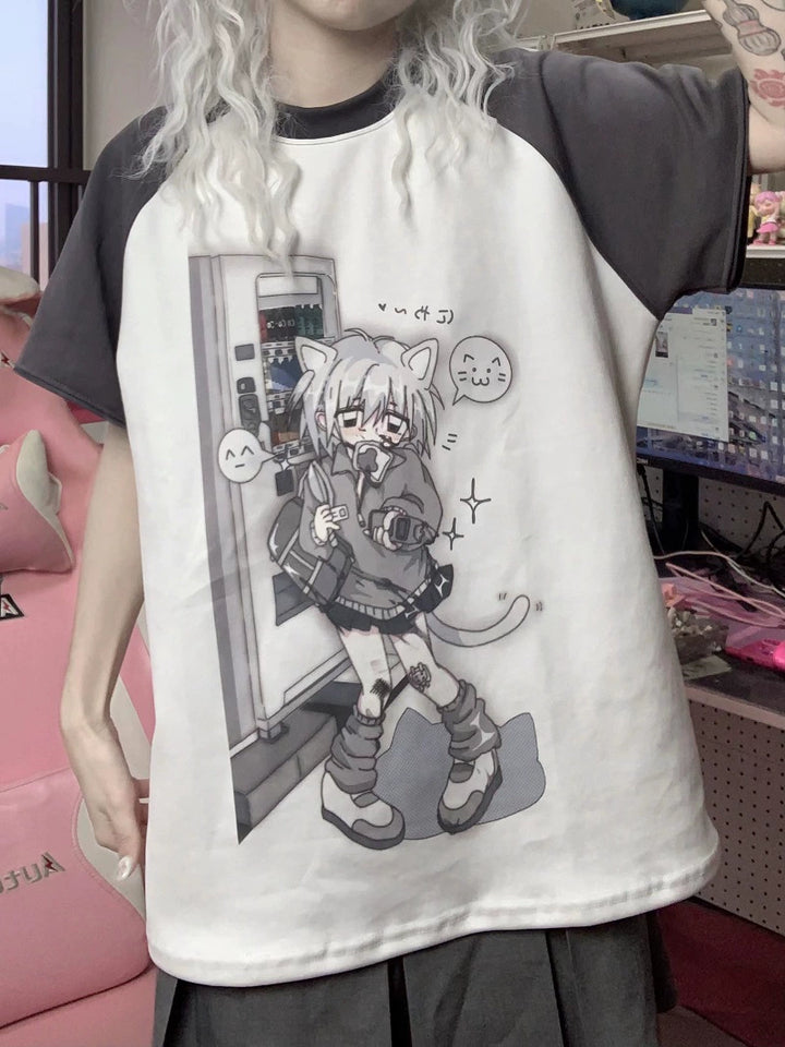 Tenshi Kaiwai Dark Grey Sky Blue Detachable Sleeves T-shirts 29182:337078