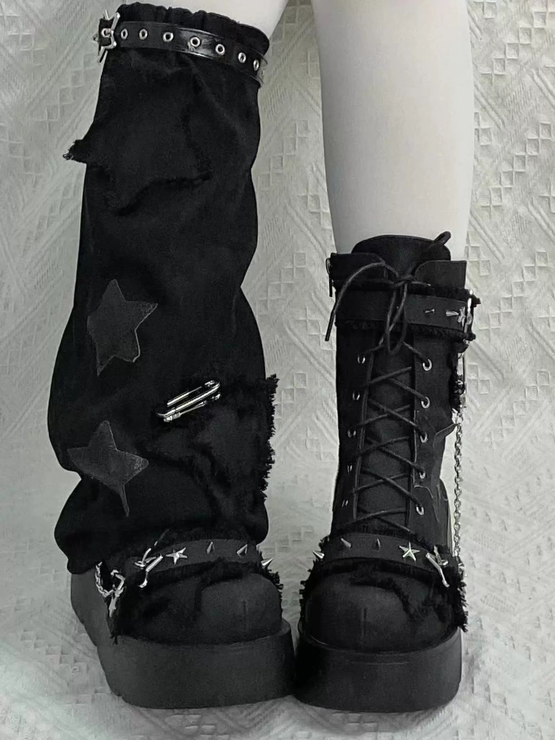 Y2K Platform Shoes Gyaru Fashion Boots Canvas Combat Boots 35060:487888