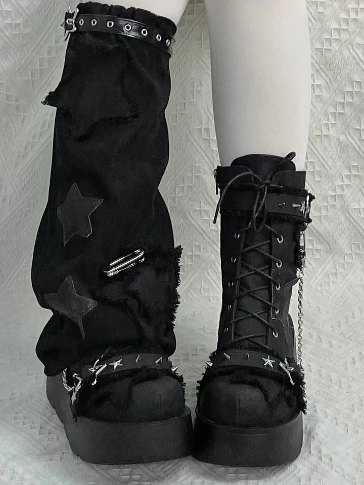 Y2K Platform Shoes Gyaru Fashion Boots Canvas Combat Boots 35060:487888