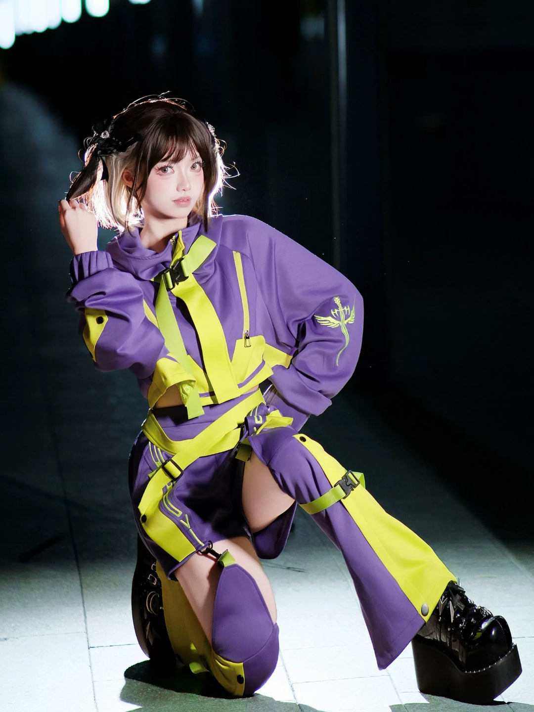 Cyberpunk Outfit, Detachable Jacket and Shorts Set 44424:810132
