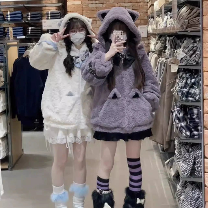 Jirai Kei Coat Cat Ear Hood Jacket Fleece Coat 39958:646650
