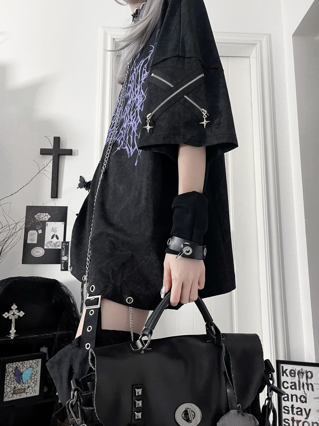 Subculture Cotton T-Shirt, Detachable Chain 43875:789228