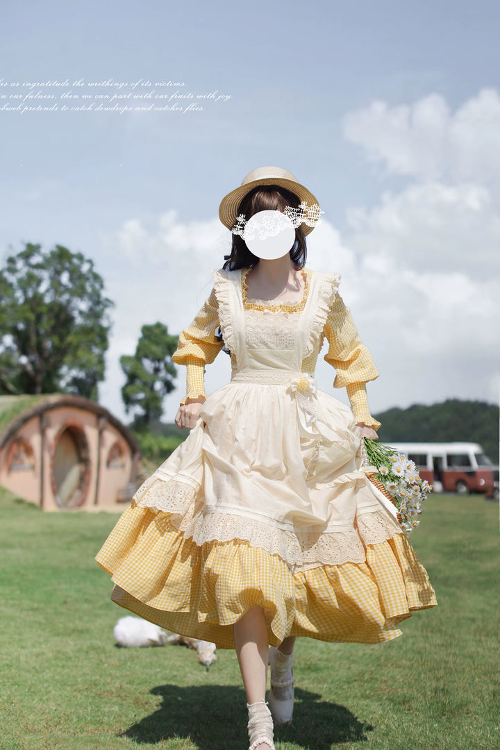 Country Lolita Dress Set Short/Long-Sleeved OP and Cotton Over-Skirt 42815:754227