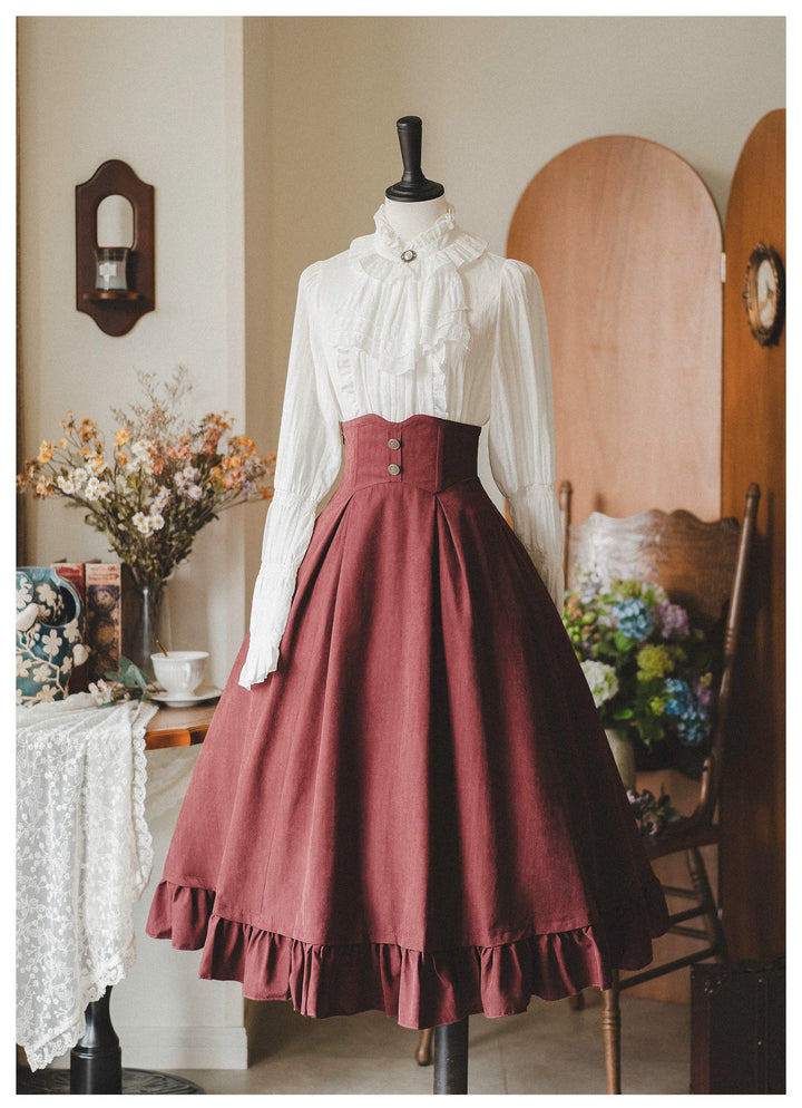 Classic Lolita A-Line Skirt + Button-Front Vest + White Blouse 40944:770392