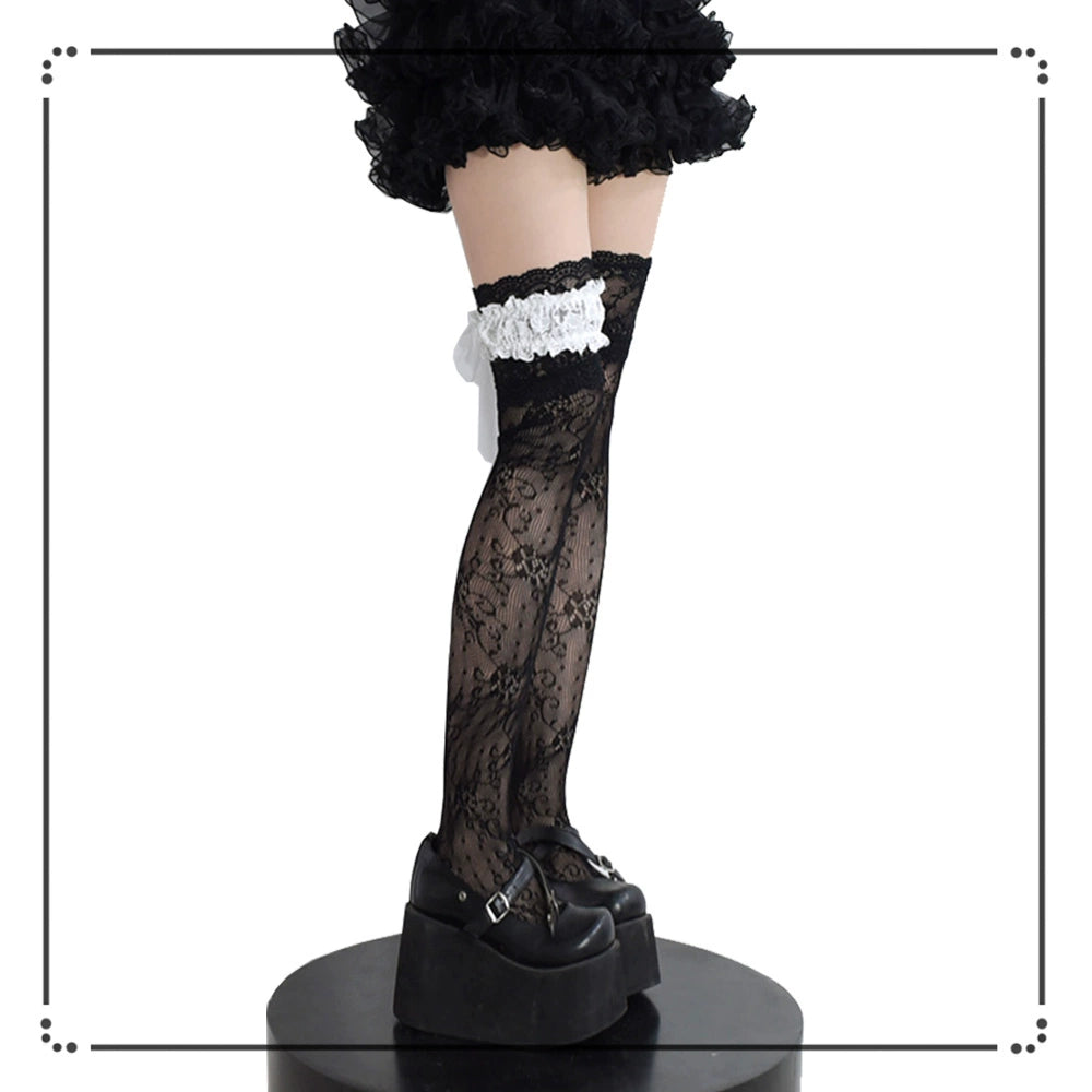 Gothic Lolita Lace Stockings, Bow Garter 43755:784428