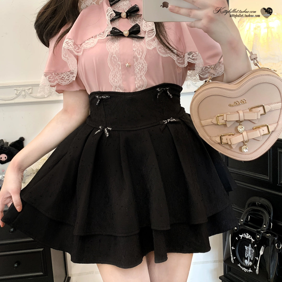 Caped Chiffon Jirai Kei Blouse With Hand-tied Bow 43106:768475