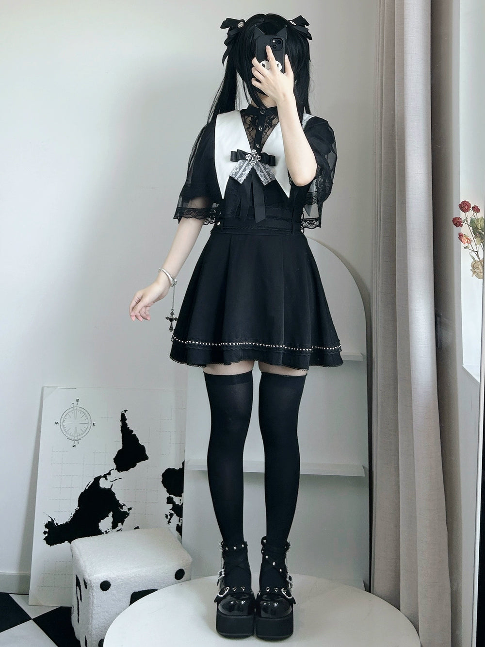 Jirai Kei Skirt Angel Wing Collar Blouse Double Layered Skirt 39538:634644