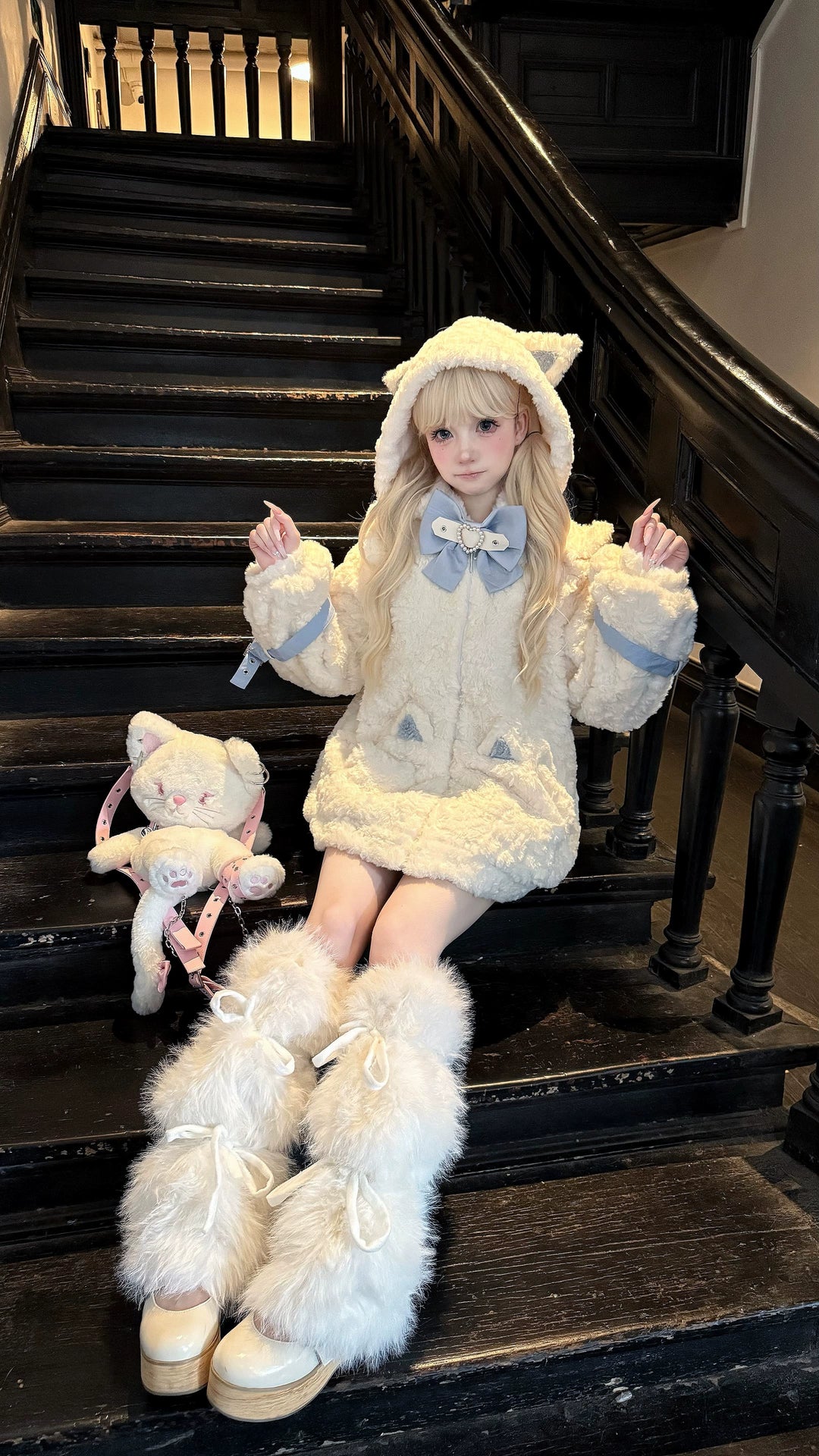 Jirai Kei Coat Cat Ear Hood Jacket Fleece Coat 39958:646706