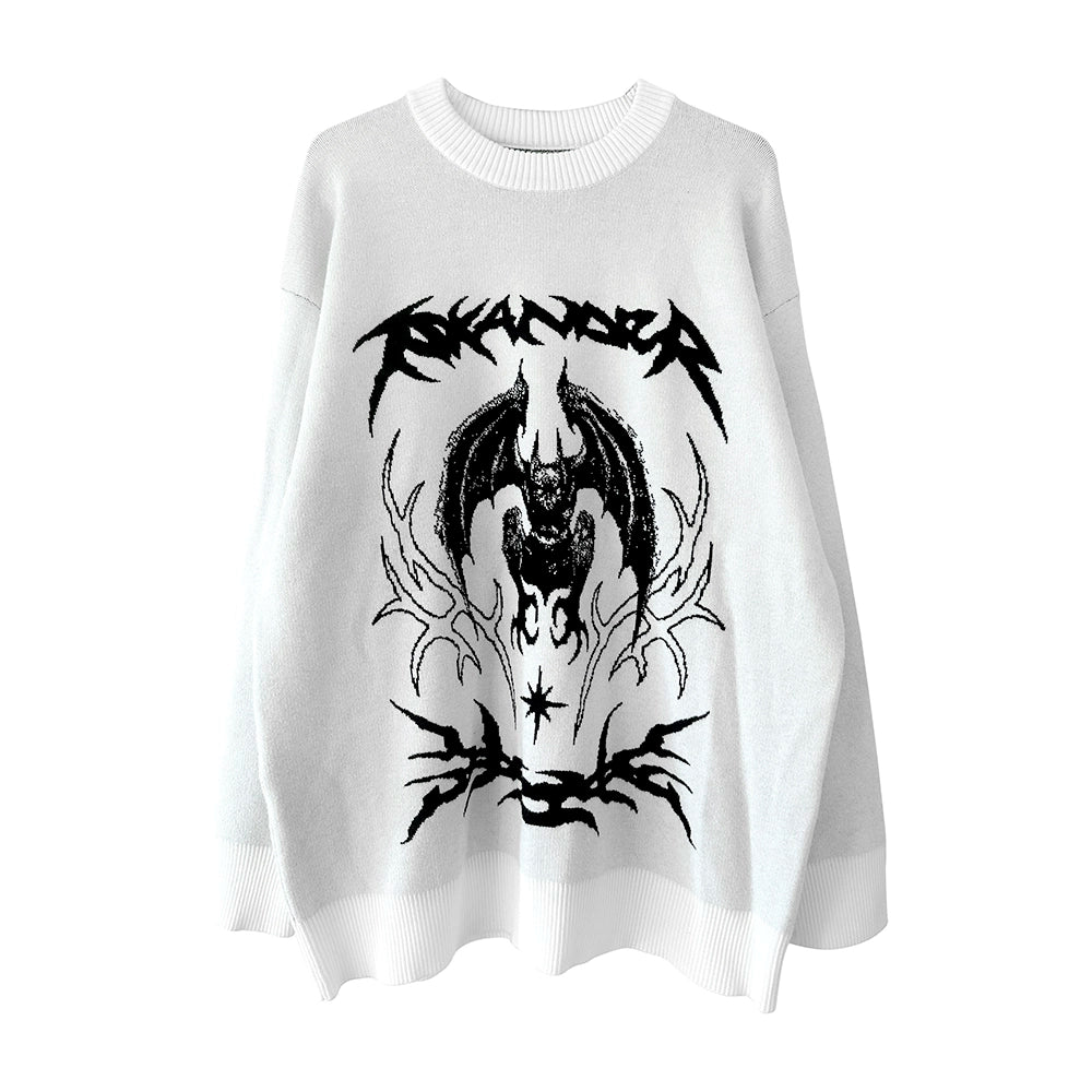 Punk Sweater White Bat Embroidered Sweater (L M S XL) 39788:640168