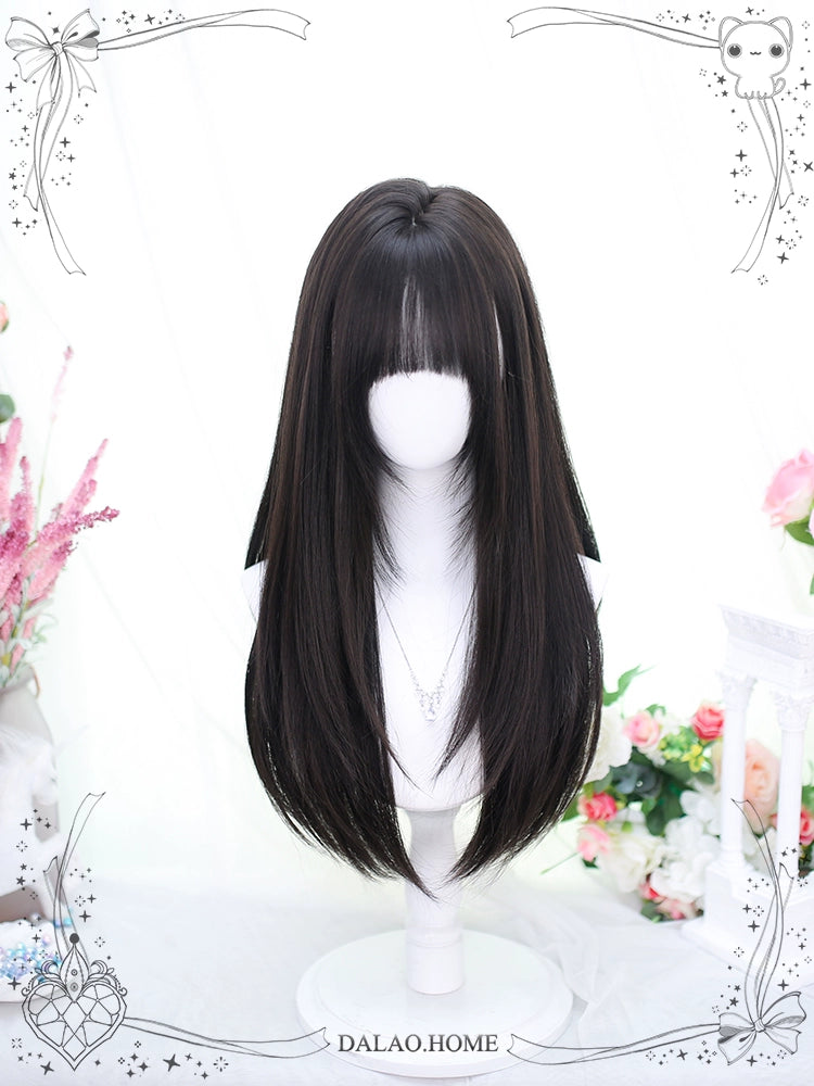 Lolita Wig Black Brown Wigs Medium Length Straight Wigs 35600:496378