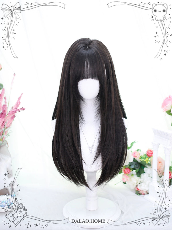 Lolita Wig Black Brown Wigs Medium Length Straight Wigs 35600:496378