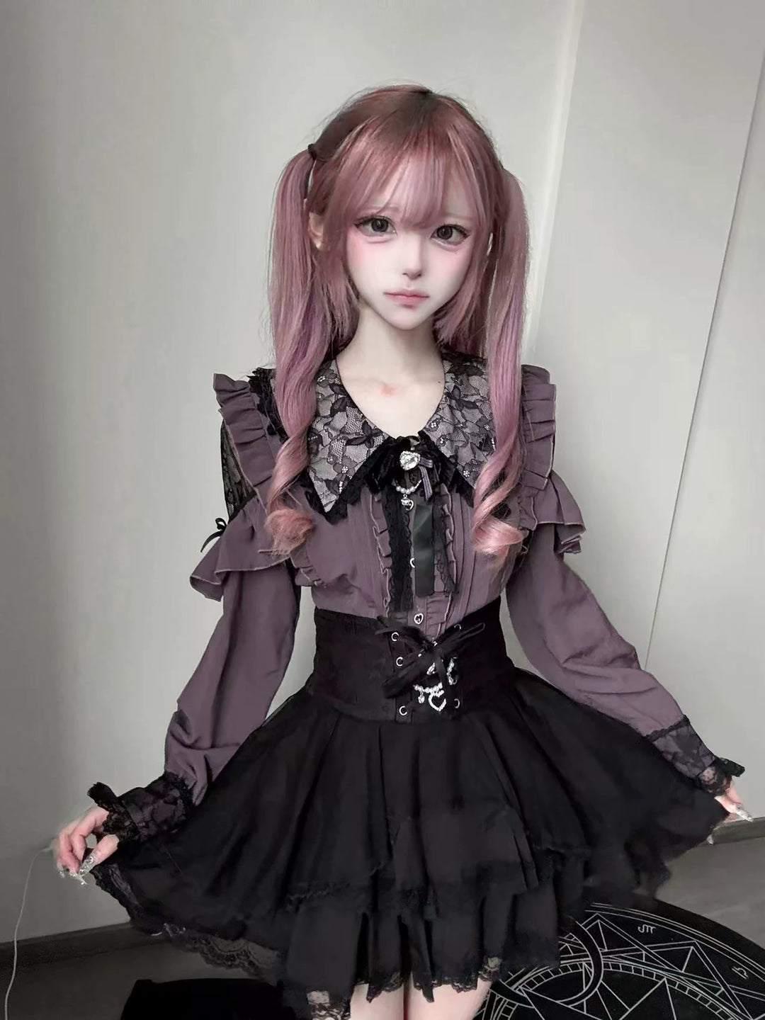 Jirai Kei Tiered Tuffles Skirt, Elastic High-Waist 44587:814571