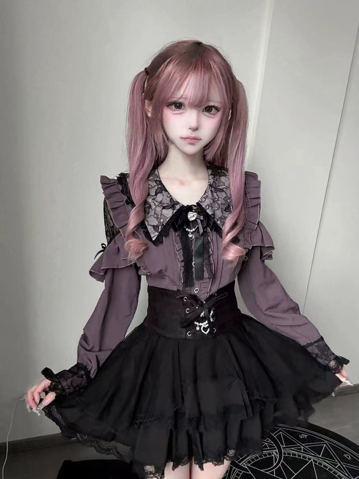 Jirai Kei Tiered Tuffles Skirt, Elastic High-Waist 44587:814571
