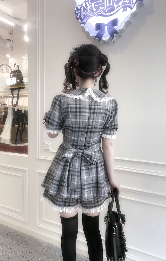 Jirai Kei Dress With Lace-Up Waist & Pocketed Shorts 43005:761672