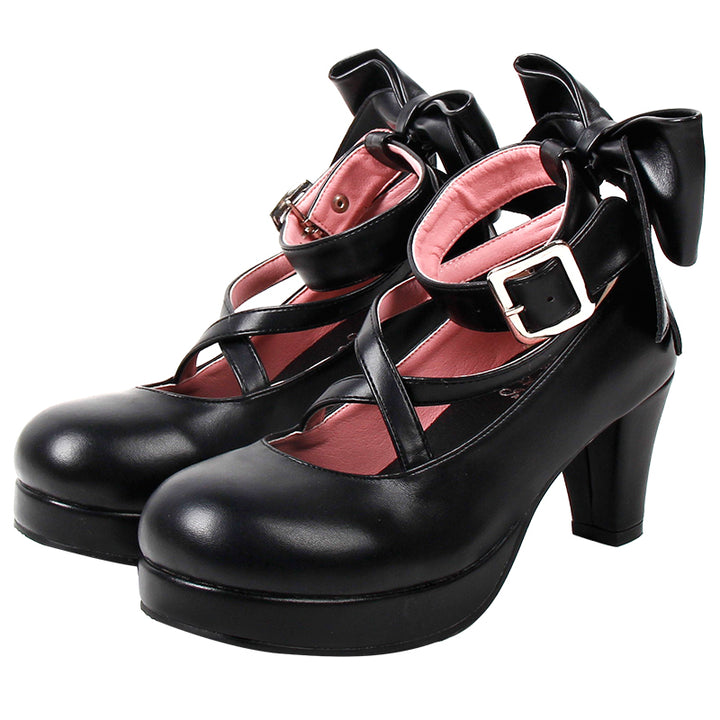 Lolita Shoes High Heel Shoes With Round Toe And Bow Ties Multicolor (33 34 35 36 37 38 39 40 41 42 43 44 45 46 47 / Black) 31646:368996 (35 36 37 38 39 / Black) 31646:368996