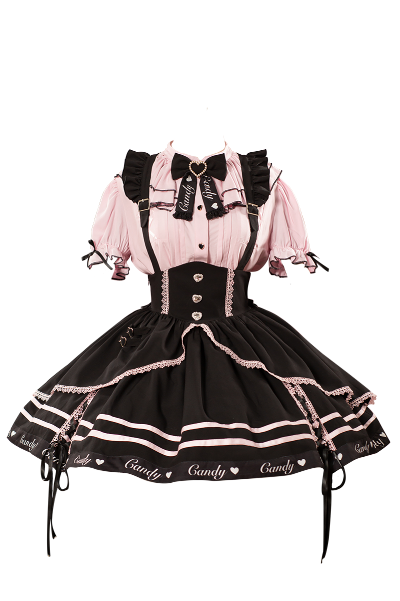 Pink Jirai Kei Short-sleeved Blouse, Puffy Sleeves 22780:334268